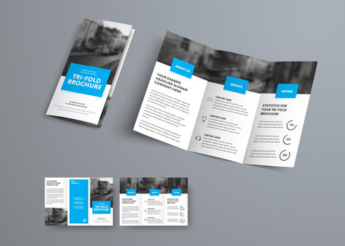 A tri-fold brochure design mockup laid out on a neutral background