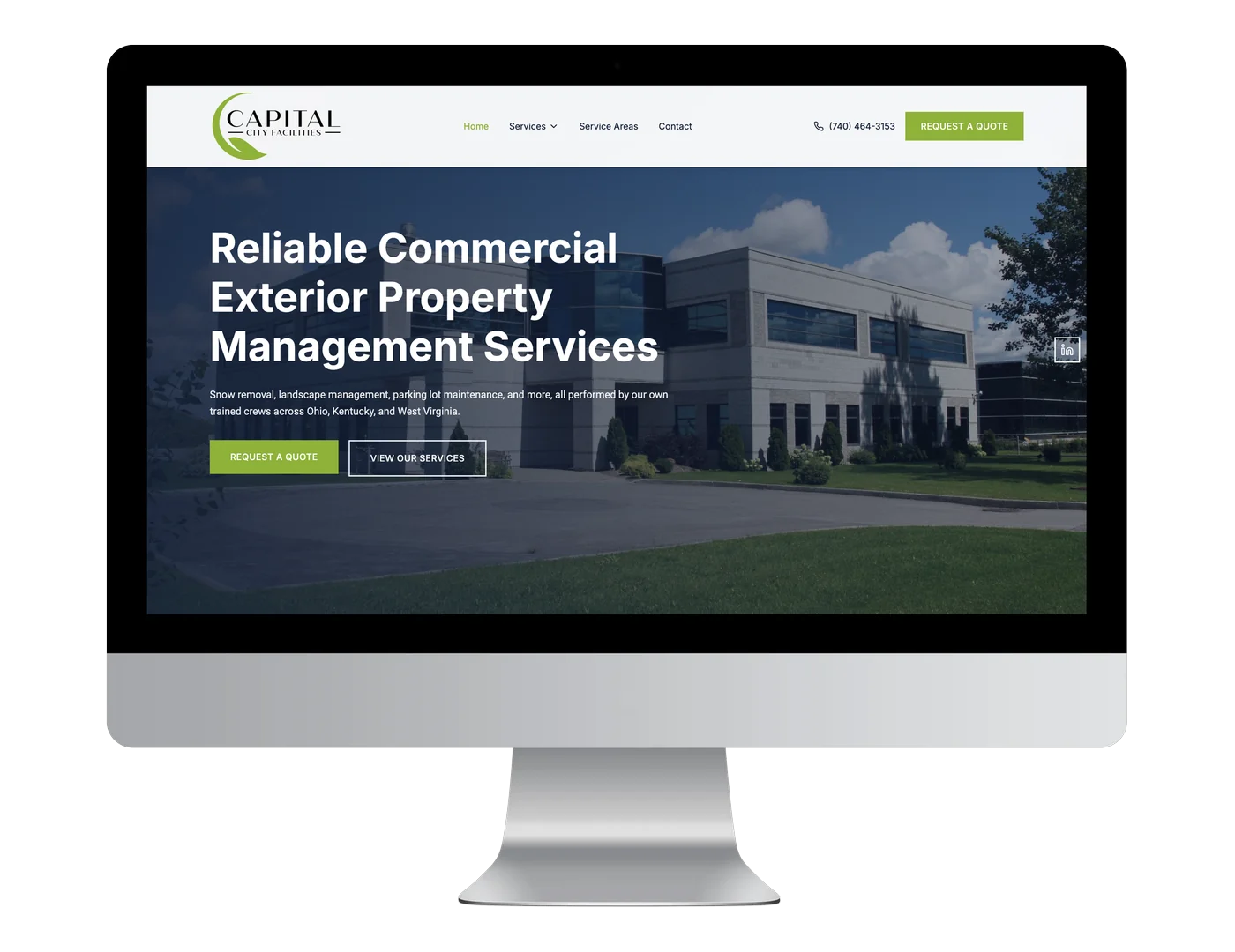 Capital City Facilities website on a desktop monitor