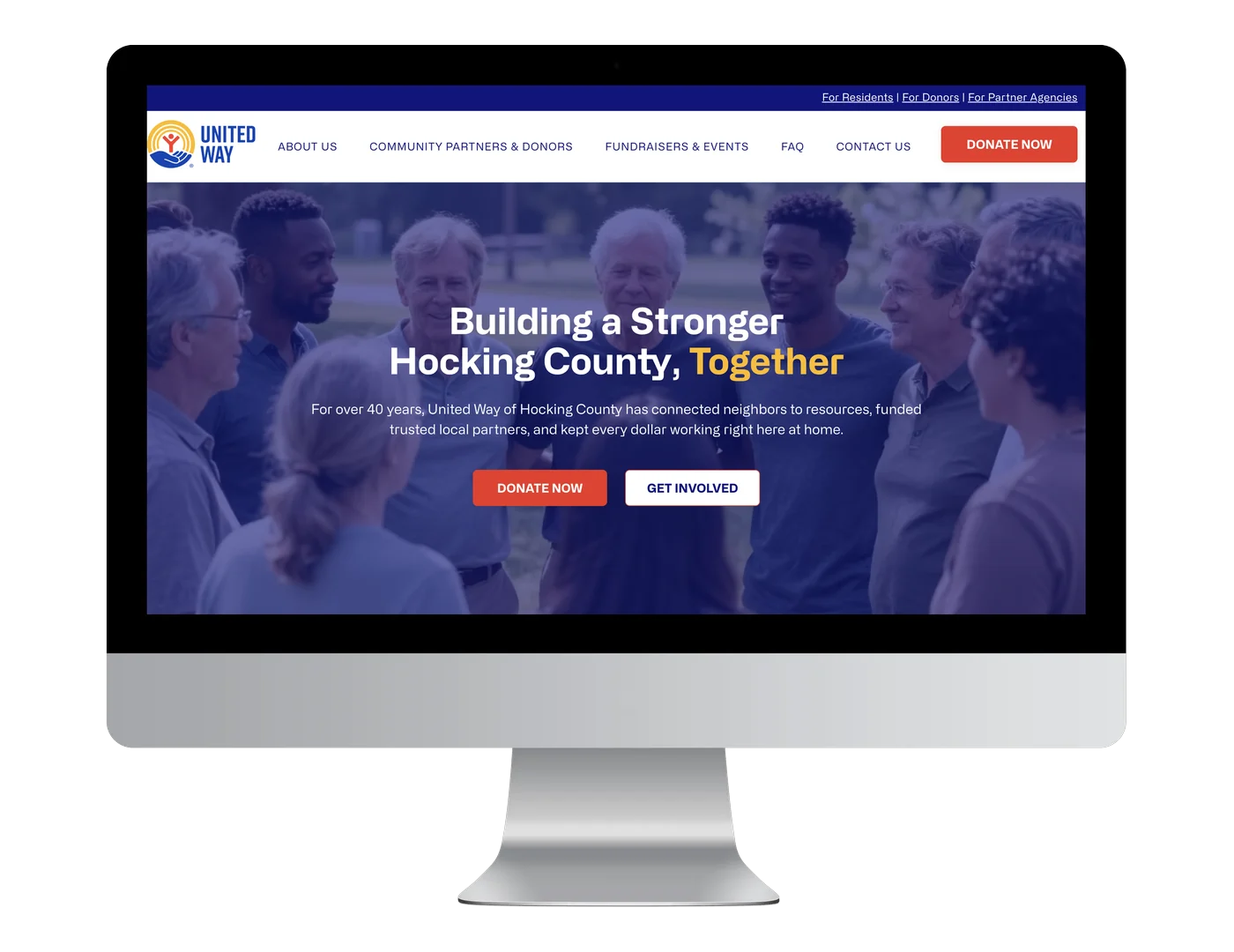 United Way of Hocking County website on a desktop monitor